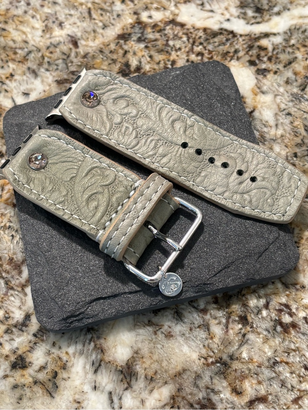 Embossed Leather Watch Band in Sage Green